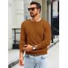 Runcati Mens Crewneck Sweater Casual Textured Knitted Thermal Pullover Sweaters(Brown)