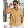 Runcati Mens Cuban Guayabera Shirts Button Down Short Sleeve Shirt Casual Mexican Summer Beach Wedding Tops with Pocket(Mustard Yellow)