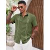 Runcati Mens Cuban Guayabera Shirts Short Sleeve Button Down Casual Summer Beach Wedding Embroidered Linen Tops(Army Green)