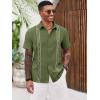 Runcati Mens Cuban Guayabera Shirts Short Sleeve Button Down Casual Summer Beach Wedding Embroidered Linen Tops(Army Green)