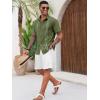 Runcati Mens Cuban Guayabera Shirts Short Sleeve Button Down Casual Summer Beach Wedding Embroidered Linen Tops(Army Green)