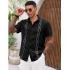 Runcati Mens Cuban Guayabera Shirts Short Sleeve Button Down Casual Summer Beach Wedding Embroidered Linen Tops(Black)
