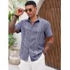 Runcati Mens Cuban Guayabera Shirts Short Sleeve Button Down Casual Summer Beach Wedding Embroidered Linen Tops(Jeans Blue)
