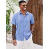 Runcati Mens Cuban Guayabera Shirts Short Sleeve Button Down Casual Summer Beach Wedding Embroidered Linen Tops(Light Blue)