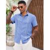 Runcati Mens Cuban Guayabera Shirts Short Sleeve Button Down Casual Summer Beach Wedding Embroidered Linen Tops(Light Blue)