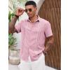 Runcati Mens Cuban Guayabera Shirts Short Sleeve Button Down Casual Summer Beach Wedding Embroidered Linen Tops(Pink)