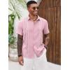 Runcati Mens Cuban Guayabera Shirts Short Sleeve Button Down Casual Summer Beach Wedding Embroidered Linen Tops(Pink)