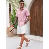 Runcati Mens Cuban Guayabera Shirts Short Sleeve Button Down Casual Summer Beach Wedding Embroidered Linen Tops(Pink)