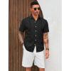 Runcati Mens Cuban Guayabera Shirts Short Sleeve Linen Casual Shirt Button Down Beach Summer Mexican Shirts(Black)