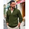 Runcati Mens Full Zip Cardigan Sweater Casual Mock Neck Ribbed Knitted Winter Chunky Sweaters(Army Green)