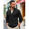 Runcati Mens Full Zip Cardigan Sweater Casual Mock Neck Ribbed Knitted Winter Chunky Sweaters(Black)