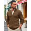 Runcati Mens Full Zip Cardigan Sweater Casual Mock Neck Ribbed Knitted Winter Chunky Sweaters(Brown)