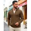 Runcati Mens Full Zip Cardigan Sweater Casual Mock Neck Ribbed Knitted Winter Chunky Sweaters(Brown)