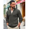Runcati Mens Full Zip Cardigan Sweater Casual Mock Neck Ribbed Knitted Winter Chunky Sweaters(Dark Gray)