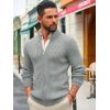 Runcati Mens Full Zip Cardigan Sweater Casual Mock Neck Ribbed Knitted Winter Chunky Sweaters(Gray)