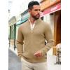 Runcati Mens Full Zip Cardigan Sweater Casual Mock Neck Ribbed Knitted Winter Chunky Sweaters(Khaki)