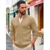 Runcati Mens Full Zip Cardigan Sweater Casual Mock Neck Ribbed Knitted Winter Chunky Sweaters(Khaki)