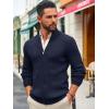 Runcati Mens Full Zip Cardigan Sweater Casual Mock Neck Ribbed Knitted Winter Chunky Sweaters(Navy)