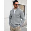 Runcati Mens Full Zip Cardigan Sweater Casual Waffle Stand Collar Knitted Winter Chunky Sweaters(Light Gray)
