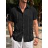 Runcati Mens Guayabera Shirts Short Sleeve Casual Cuban Linen Shirt Button Down Beach Summer Mexican Shirts(Black)