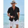 Runcati Mens Guayabera Shirts Short Sleeve Casual Cuban Linen Shirt Button Down Beach Summer Mexican Shirts(Black)