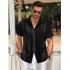 Runcati Mens Guayabera Shirts Short Sleeve Casual Cuban Linen Shirt Button Down Beach Summer Mexican Shirts(Black)