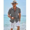 Runcati Mens Guayabera Shirts Short Sleeve Casual Cuban Linen Shirt Button Down Beach Summer Mexican Shirts(Dark Grey)