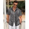 Runcati Mens Guayabera Shirts Short Sleeve Casual Cuban Linen Shirt Button Down Beach Summer Mexican Shirts(Dark Grey)