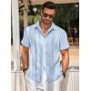 Runcati Mens Guayabera Shirts Short Sleeve Casual Cuban Linen Shirt Button Down Beach Summer Mexican Shirts(Light Blue)