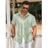 Runcati Mens Guayabera Shirts Short Sleeve Casual Cuban Linen Shirt Button Down Beach Summer Mexican Shirts(Olive Green)