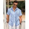 Runcati Mens Guayabera Shirts Short Sleeve Casual Cuban Linen Shirt Button Down Beach Summer Mexican Shirts(Sky Blue)