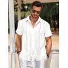 Runcati Mens Guayabera Shirts Short Sleeve Casual Cuban Linen Shirt Button Down Beach Summer Mexican Shirts(White)