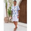 Runcati Mens Hawaiian Shirt Button Down Short Sleeve Tropical Floral Summer Beach Tops(White)