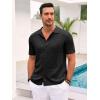 Runcati Mens Knit Button Down Shirt Casual Short Sleeve Cotton Polo Shirt Hollow Out Summer Beach Tops(Black)