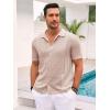 Runcati Mens Knit Button Down Shirt Casual Short Sleeve Cotton Polo Shirt Hollow Out Summer Beach Tops(Khaki)