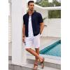 Runcati Mens Knit Button Down Shirt Casual Short Sleeve Cotton Polo Shirt Hollow Out Summer Beach Tops(Navy)