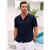 Runcati Mens Knit Button Down Shirt Casual Short Sleeve Cotton Polo Shirt Hollow Out Summer Beach Tops(Navy)