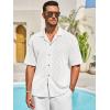 Runcati Mens Knit Button Down Shirts Casual Cuban Collar Short Sleeve Shirt Summer Beach Hollow Out Tops(White)