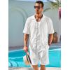 Runcati Mens Knit Button Down Shirts Casual Cuban Collar Short Sleeve Shirt Summer Beach Hollow Out Tops(White)