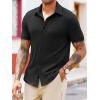 Runcati Mens Knit Button Down Shirts Short Sleeve Polo Shirt Vintage Summer Casual Beach Ribbed Textured Tops(Black)