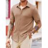 Runcati Mens Knit Button Down Shirts Short Sleeve Polo Shirt Vintage Summer Casual Beach Ribbed Textured Tops(Khaki)