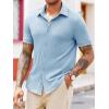 Runcati Mens Knit Button Down Shirts Short Sleeve Polo Shirt Vintage Summer Casual Beach Ribbed Textured Tops(Light Blue)
