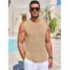 Runcati Mens Knitted Tank Tops Casual Sleeveless Hollow Out Crochet T-Shirts Muscle Summer Beach Hippie Shirts(Khaki)