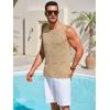 Runcati Mens Knitted Tank Tops Casual Sleeveless Hollow Out Crochet T-Shirts Muscle Summer Beach Hippie Shirts(Khaki)