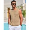 Runcati Mens Knitted Tank Tops Casual Sleeveless Hollow Out Crochet T-Shirts Muscle Summer Beach Hippie Shirts(Khaki)