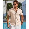 Runcati Mens Linen Button Down Shirt Short Sleeve Casual Lightweight Summer Beach Shirts Vacation Wedding Tops(Apricot)