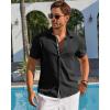 Runcati Mens Linen Button Down Shirt Short Sleeve Casual Lightweight Summer Beach Shirts Vacation Wedding Tops(Black)