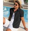 Runcati Mens Linen Button Down Shirt Short Sleeve Casual Lightweight Summer Beach Shirts Vacation Wedding Tops(Black)