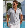 Runcati Mens Linen Button Down Shirt Short Sleeve Casual Lightweight Summer Beach Shirts Vacation Wedding Tops(Grey)