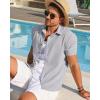 Runcati Mens Linen Button Down Shirt Short Sleeve Casual Lightweight Summer Beach Shirts Vacation Wedding Tops(Grey)
